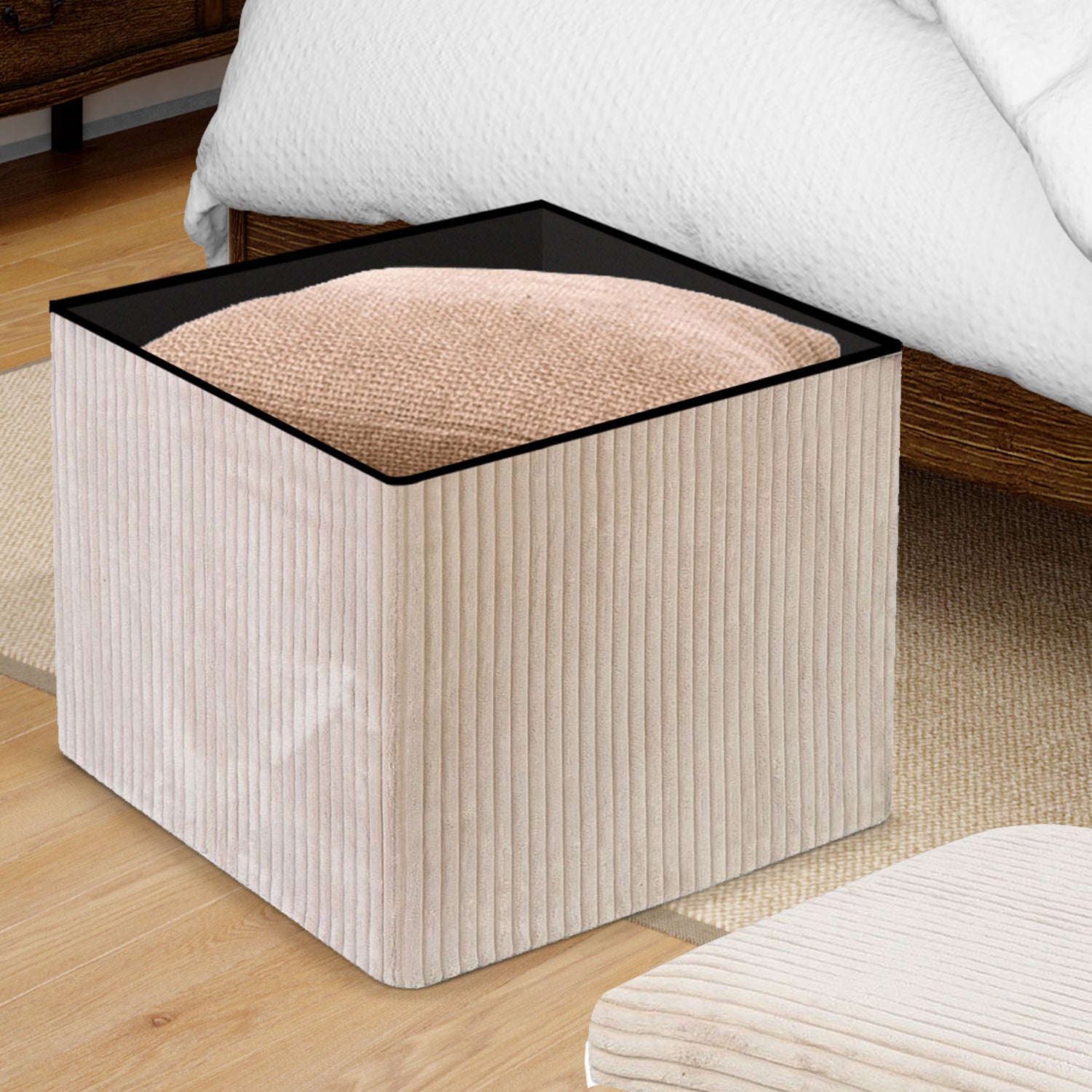 Cream Corduroy Storage Footstool