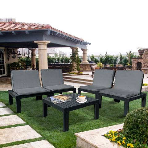 5 Piece Rattan Garden Furniture Set with Cushions