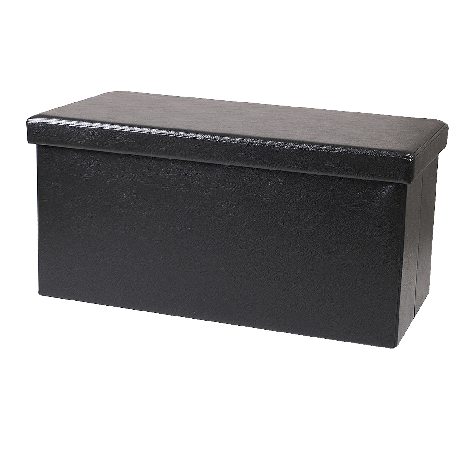 Black Leather Foldable Storage Ottoman