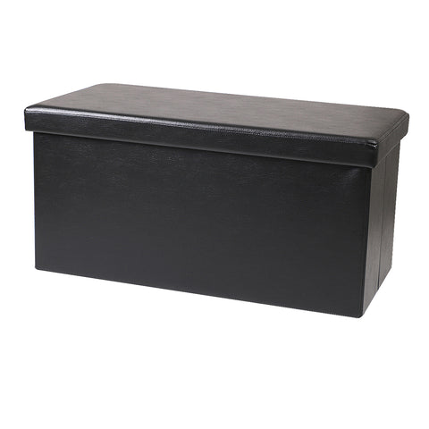 Black Leather Foldable Storage Ottoman