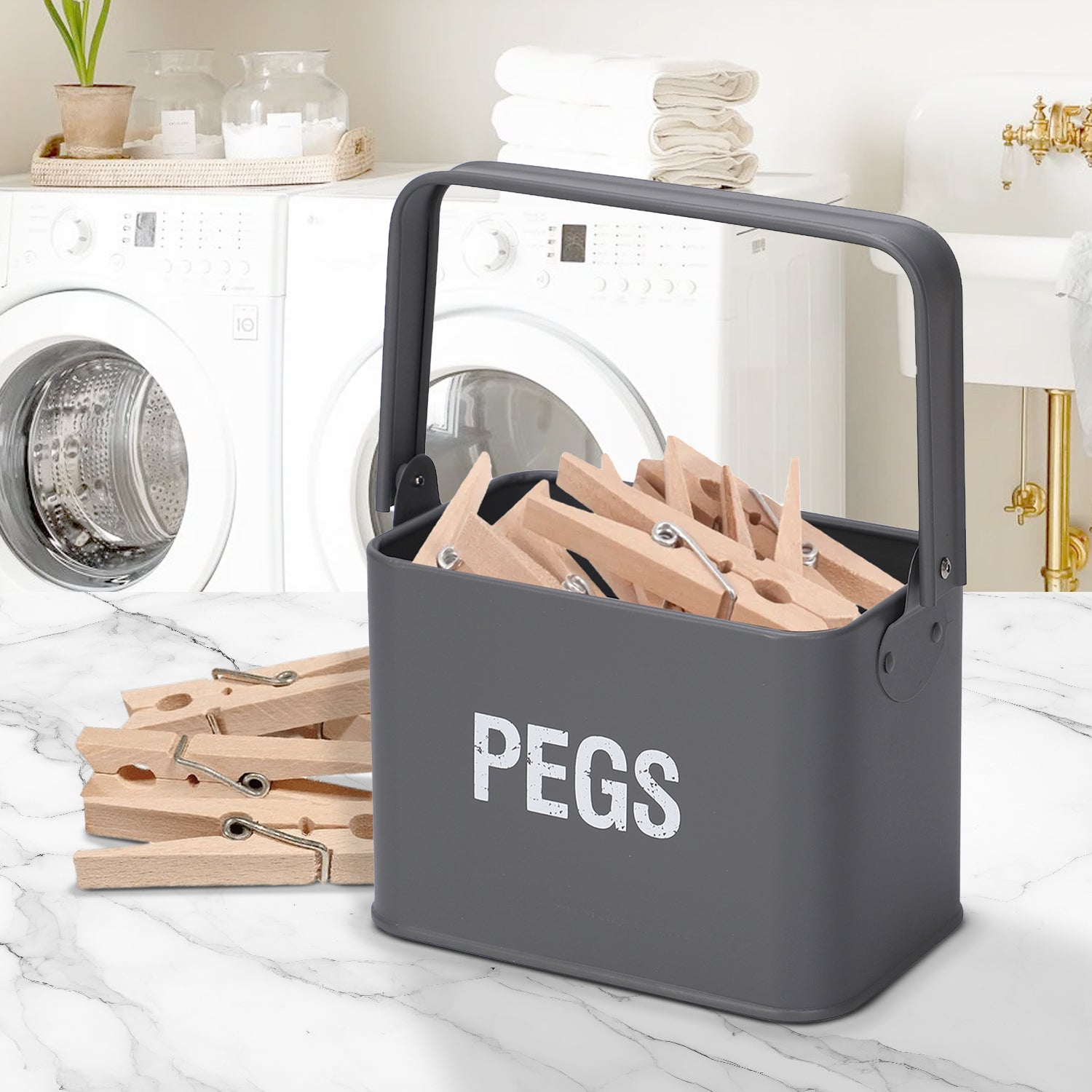 Grey Peg Storage Tin with Handle