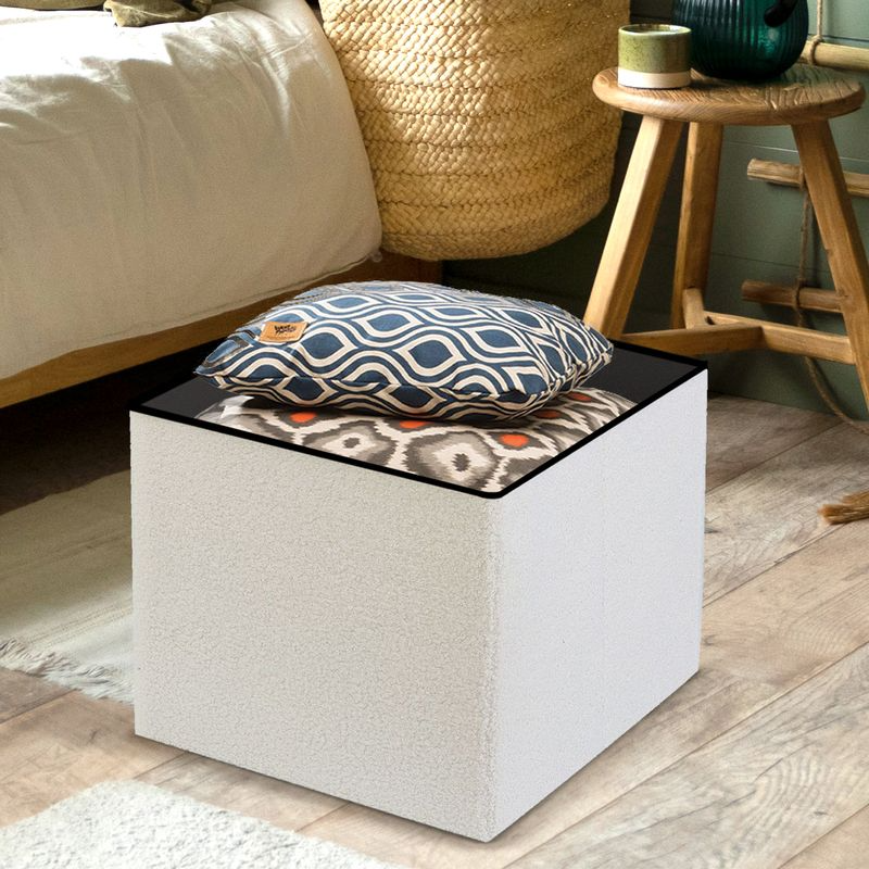 White Teddy Boucle Storage Footstool