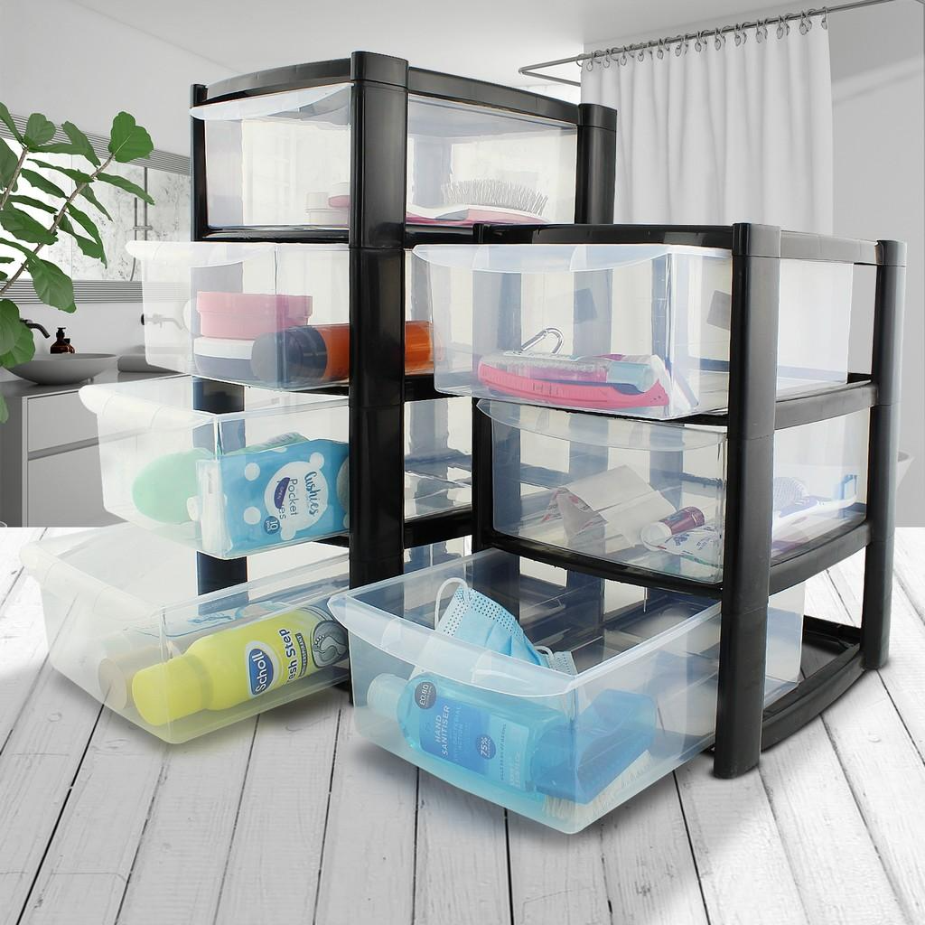 Black 3 or 4 Drawer Small Storage Tower Unit