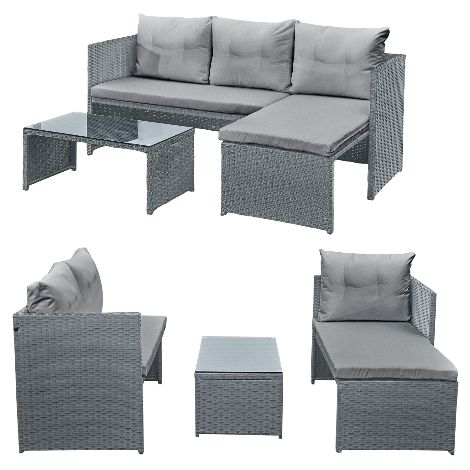 Florence Grey Outdoor Rattan Corner Sofa Set with Table WeeklyDeals4Less