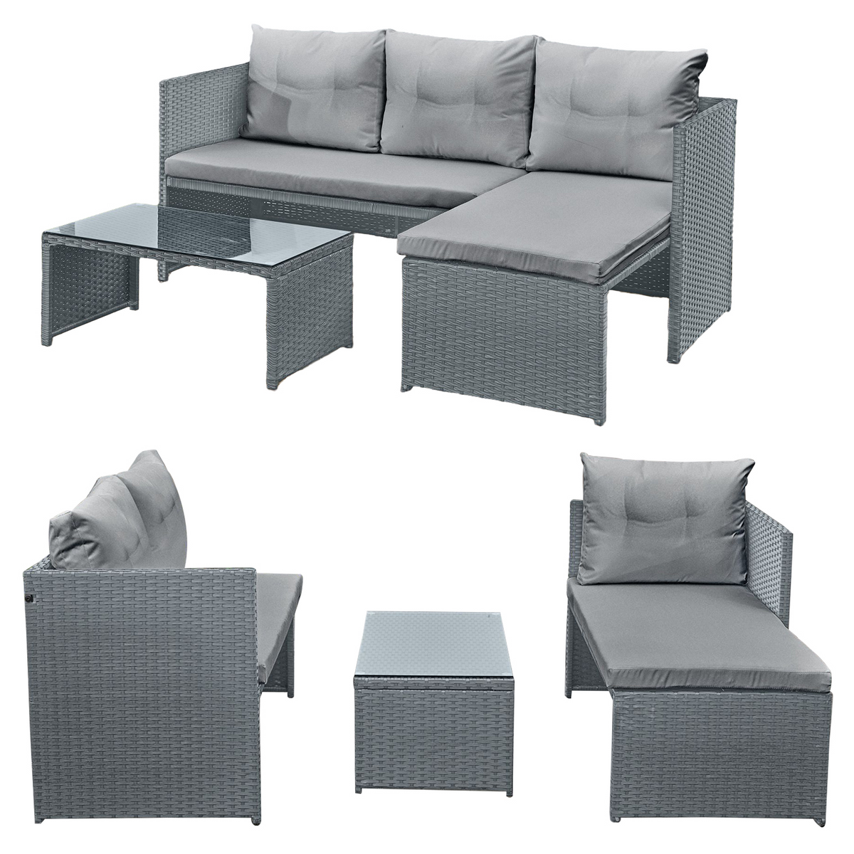 Florence Grey Outdoor Rattan Corner Sofa Set with Table