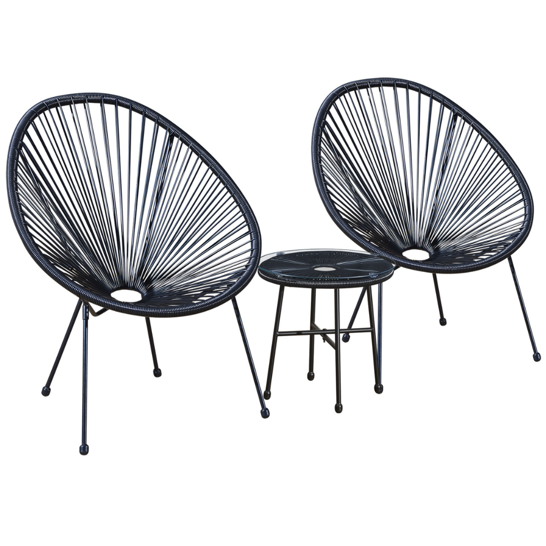 Black 3 Piece Acapulco String Garden Chair & Table Furniture Set