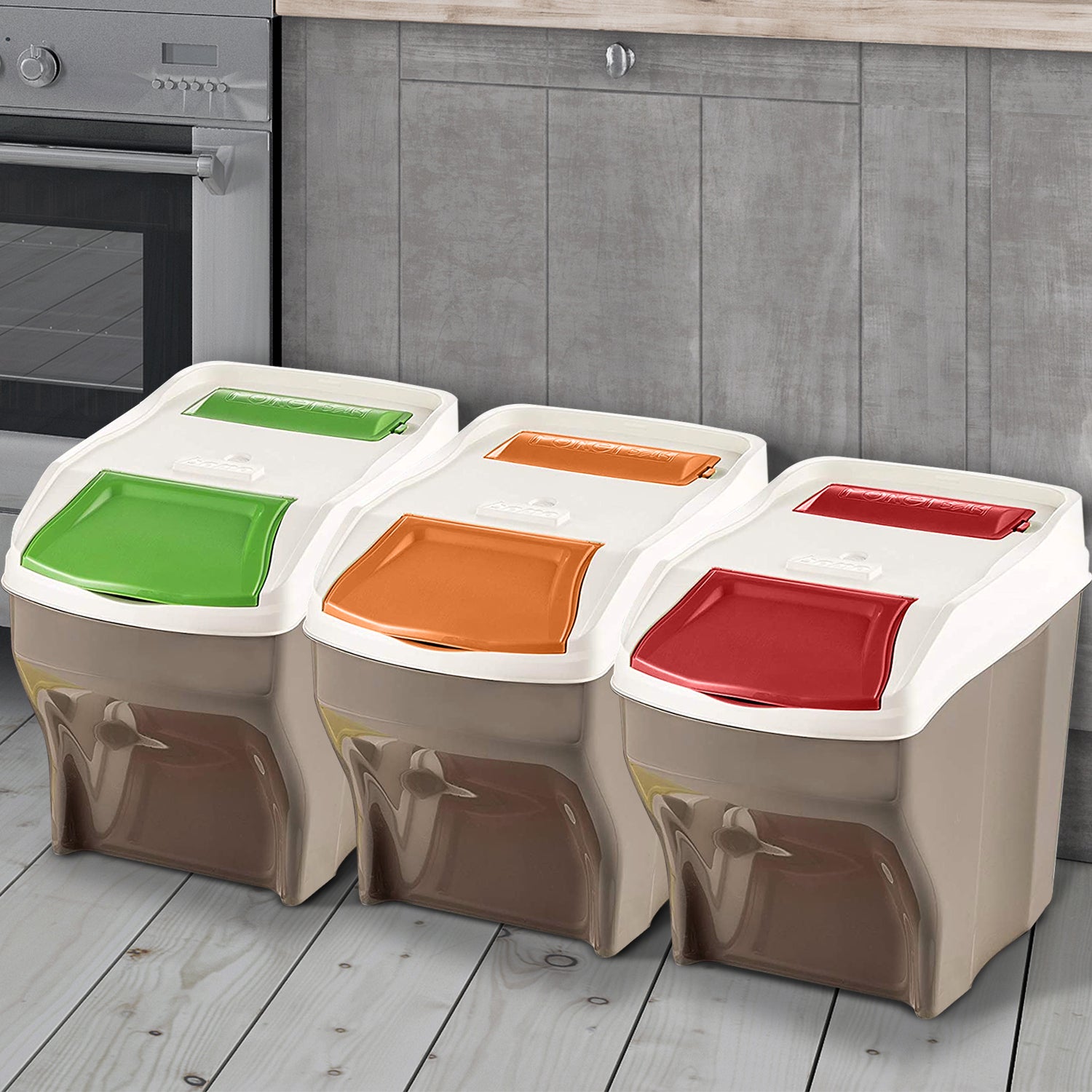 Set of 3 x 27 Litre Stackable Waste Recycling Bins + 20 Free Bin Bags