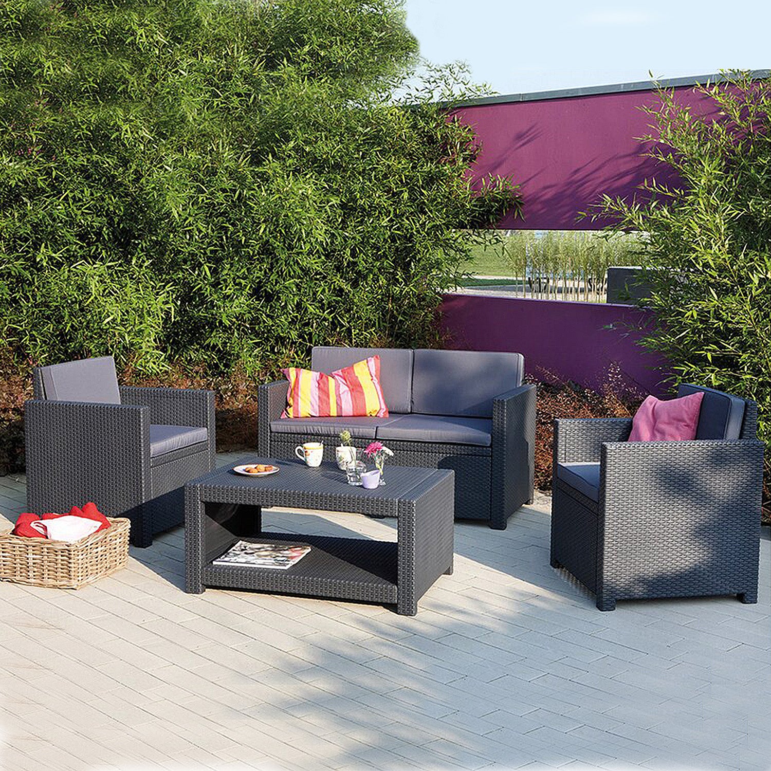 Keter Monaco 4 Seat Rattan Outdoor Grey Sofa Set With Table