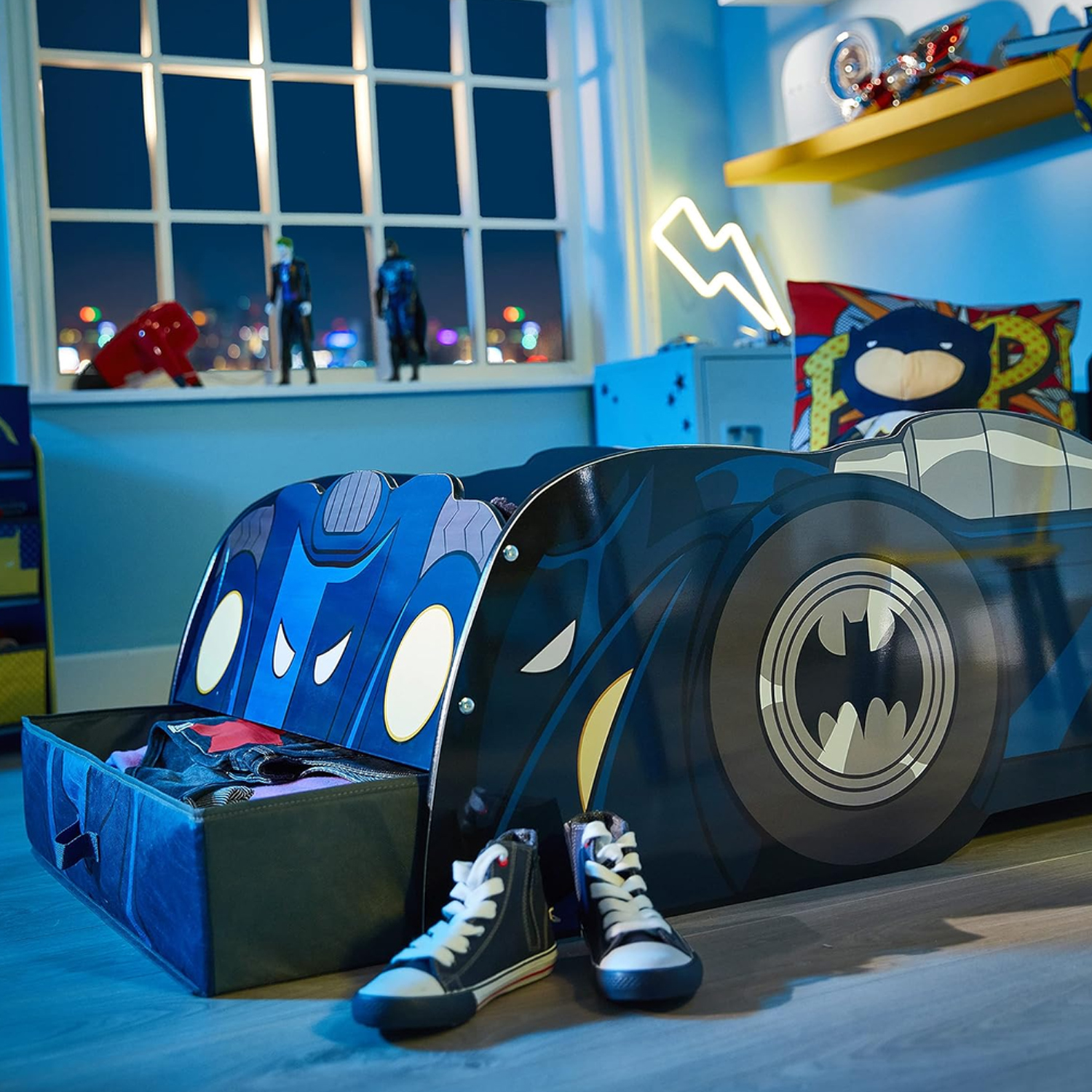 Batman Batmobile Toddler Bed Car with Storage Drawer & LED Light Strip