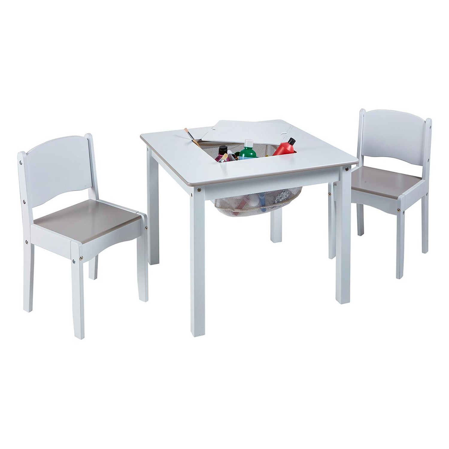 Kids White Craft Table with Storage and 2 Chairs Set