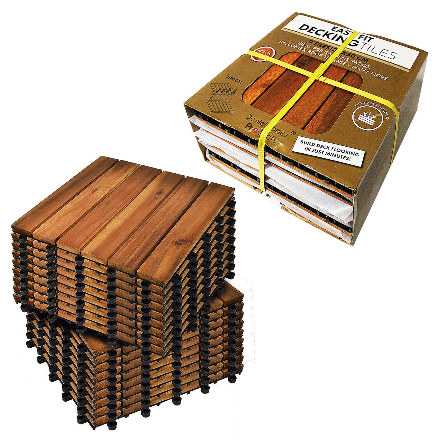 Acacia Wood Interlocking Vertical Decking Tiles - Choose Your Quantity