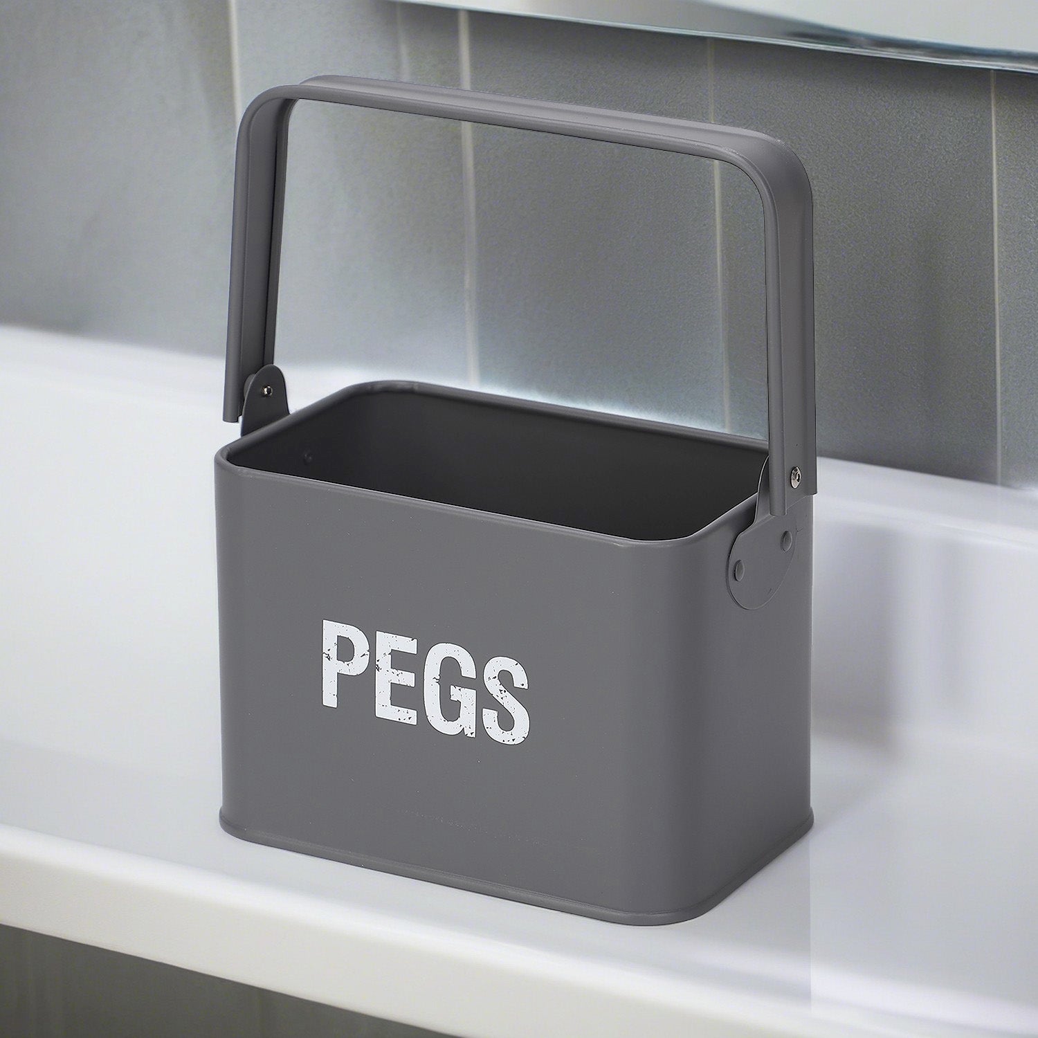 Grey Peg Storage Tin with Handle