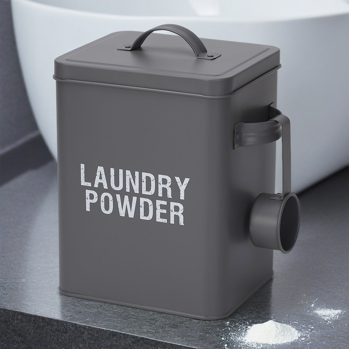 Grey Laundry Powder Storage Box with Scoop