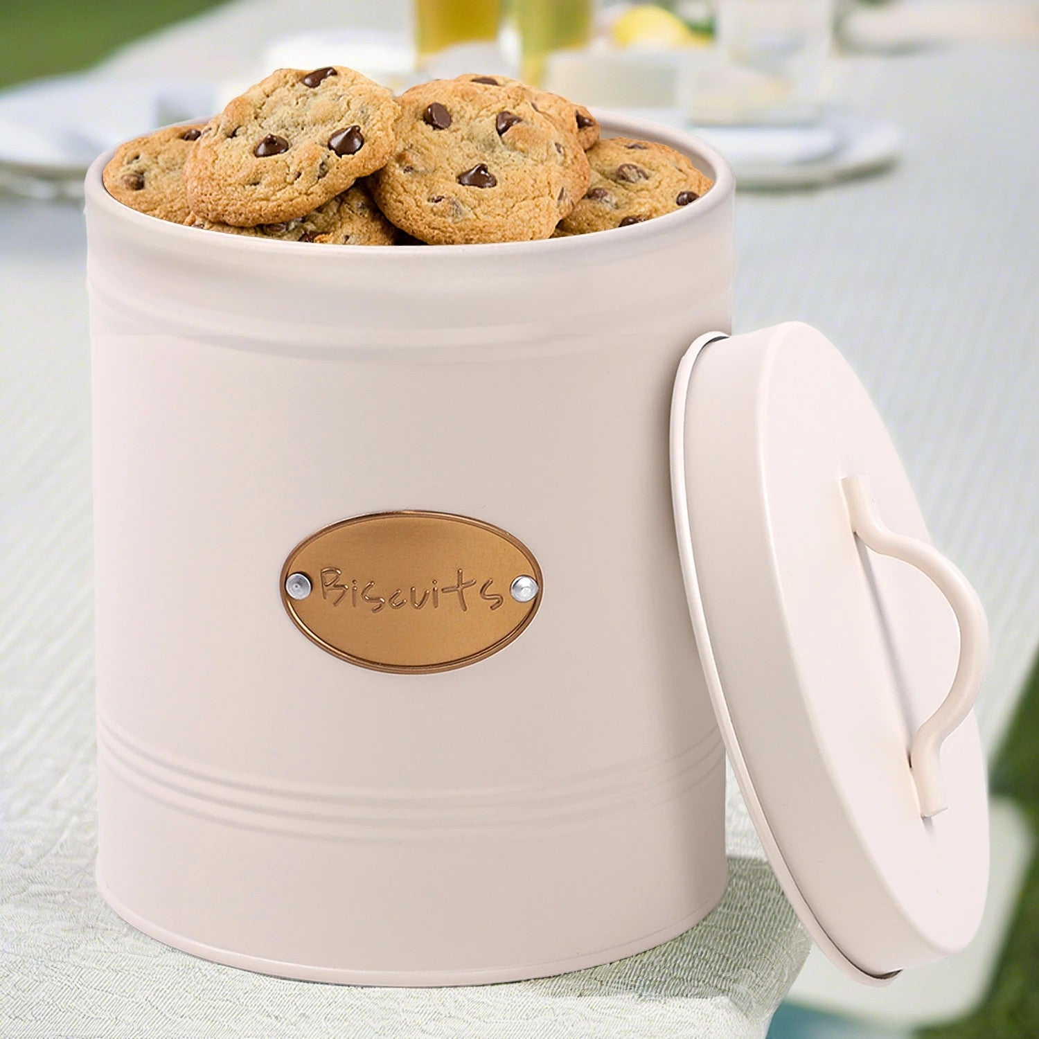 Cream Round Biscuit Canister