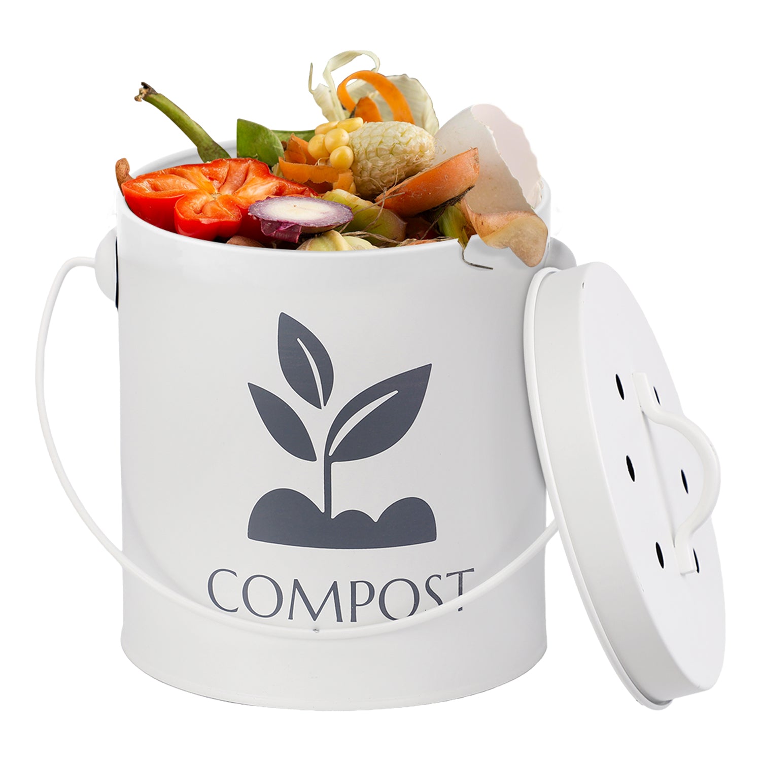 White Kitchen Compost Bin With Lid & Handle