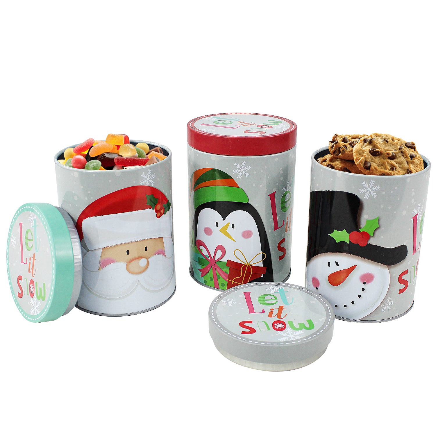 Set of 3 Christmas Cookie Canister Storage Tins