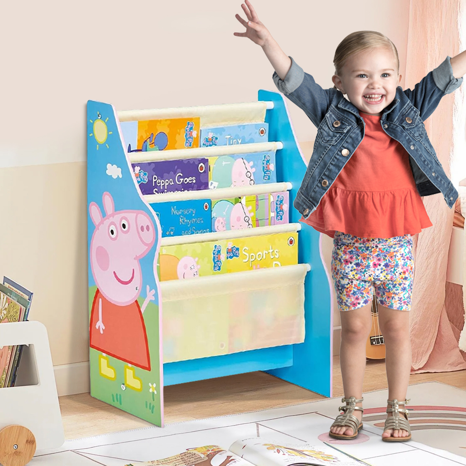 Peppa Pig Sling Bookcase Kids Book Shelf