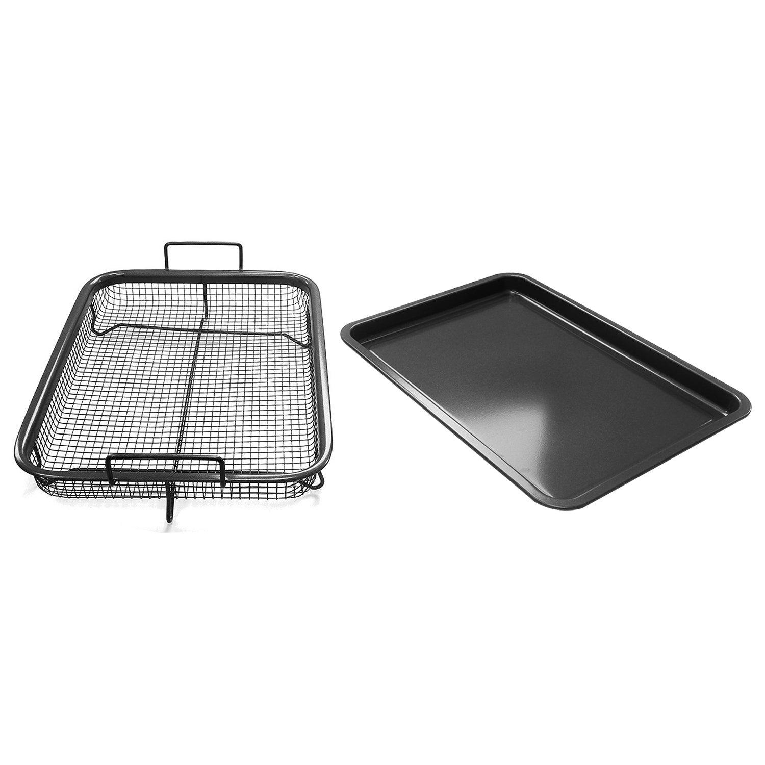 2 Piece Air Fryer Crisper Tray with Oven Tray & Elevated Mesh Crisping Basket