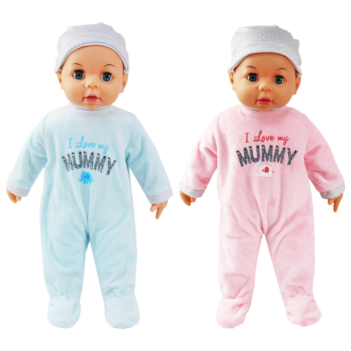 45cm Baby Doll with Hat & Fleece Babygrow | Pink or Blue Option