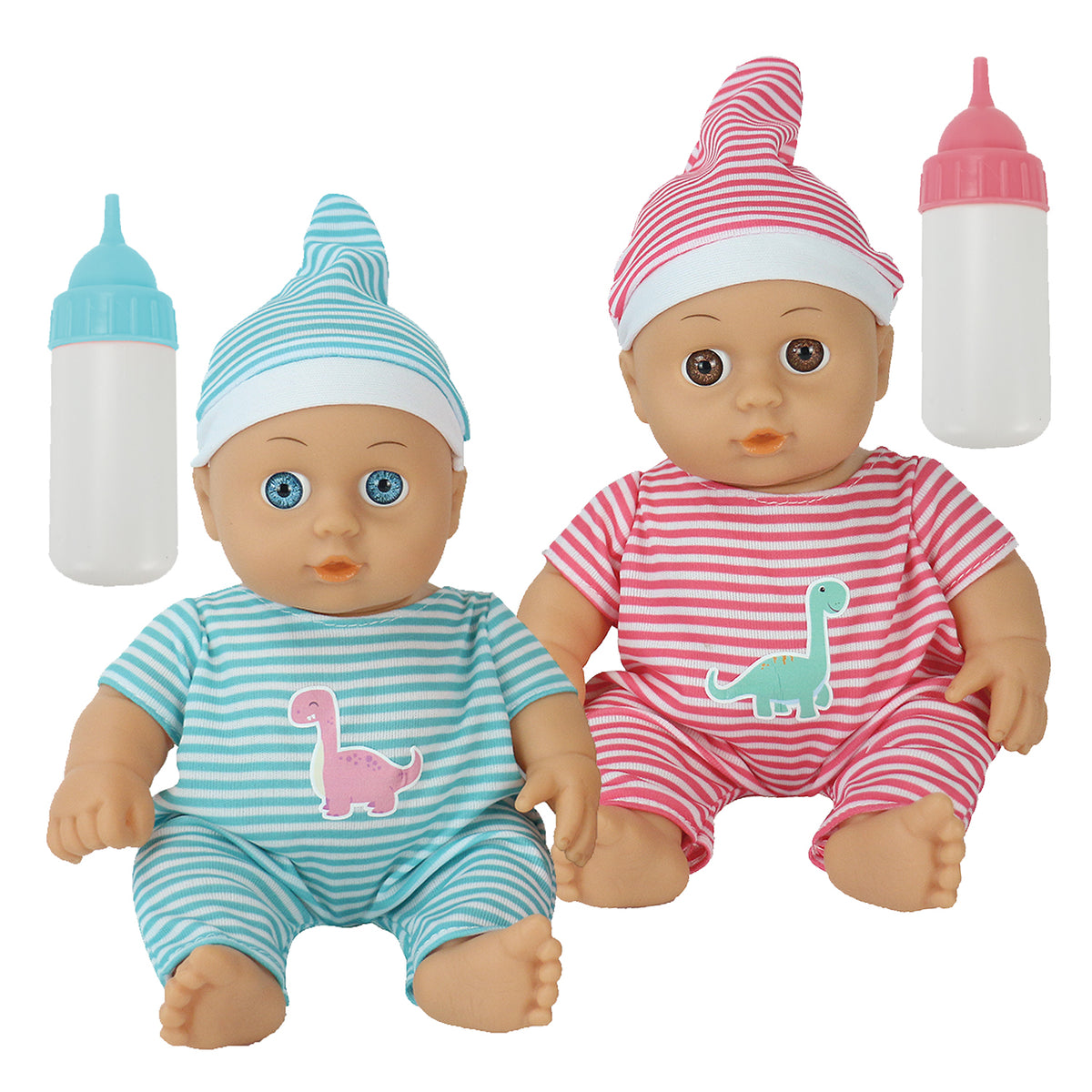 Twin Baby Dolls Gift Set with Feeding Bottles | 2 Baby Dolls in Pink & Blue Outfits