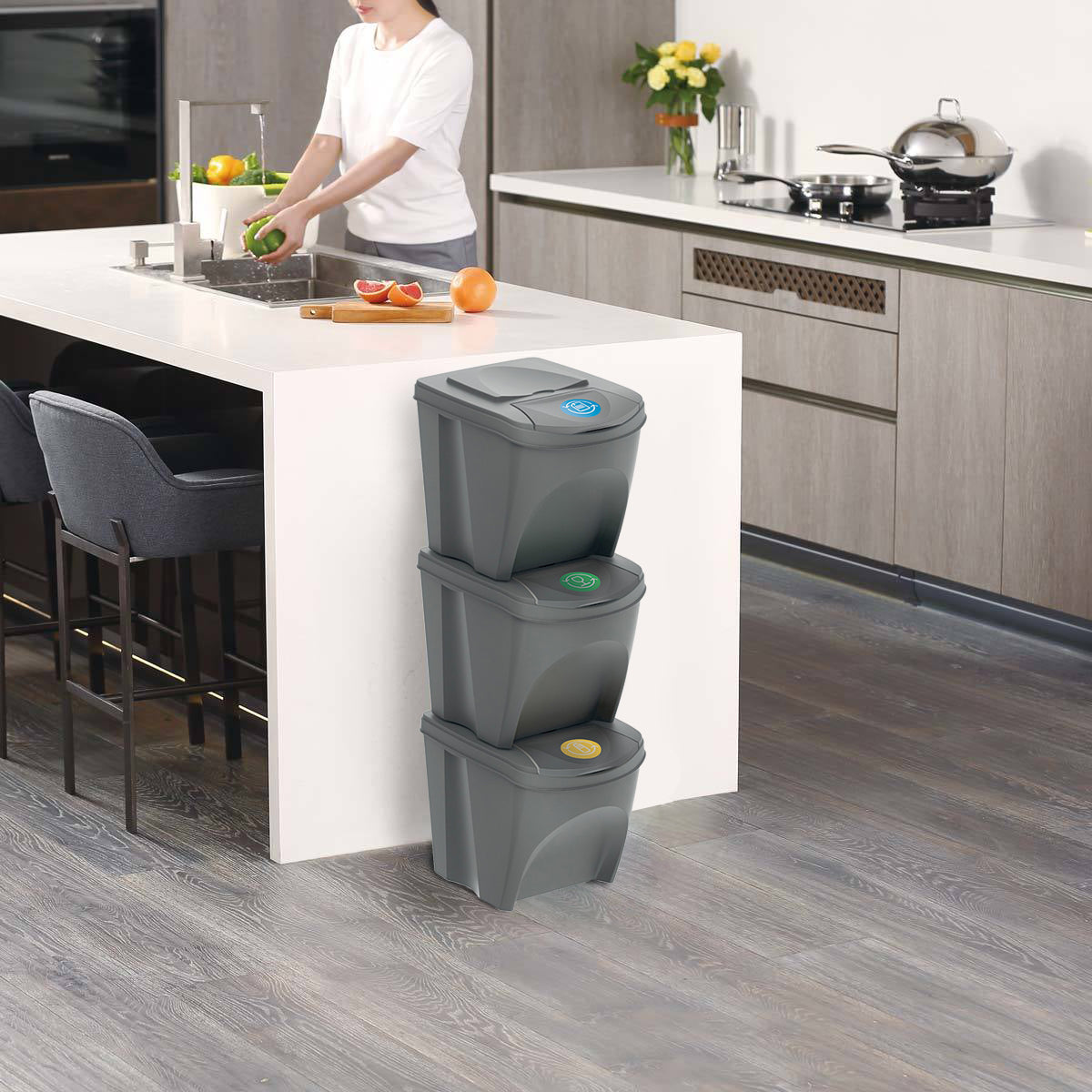 Set of 3 25 Litre Stackable Recycling Bins