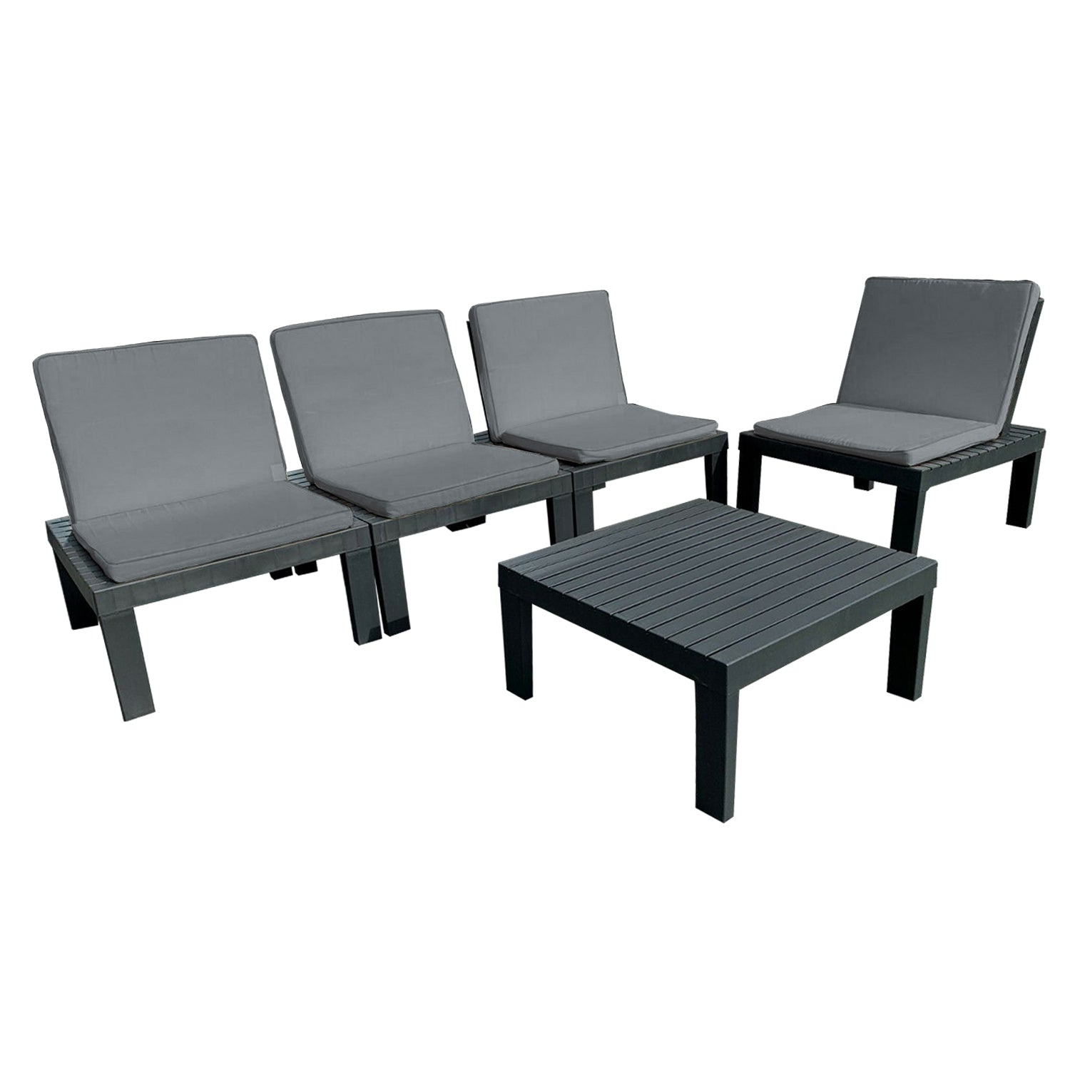 5 Piece Rattan Garden Furniture Set with Cushions