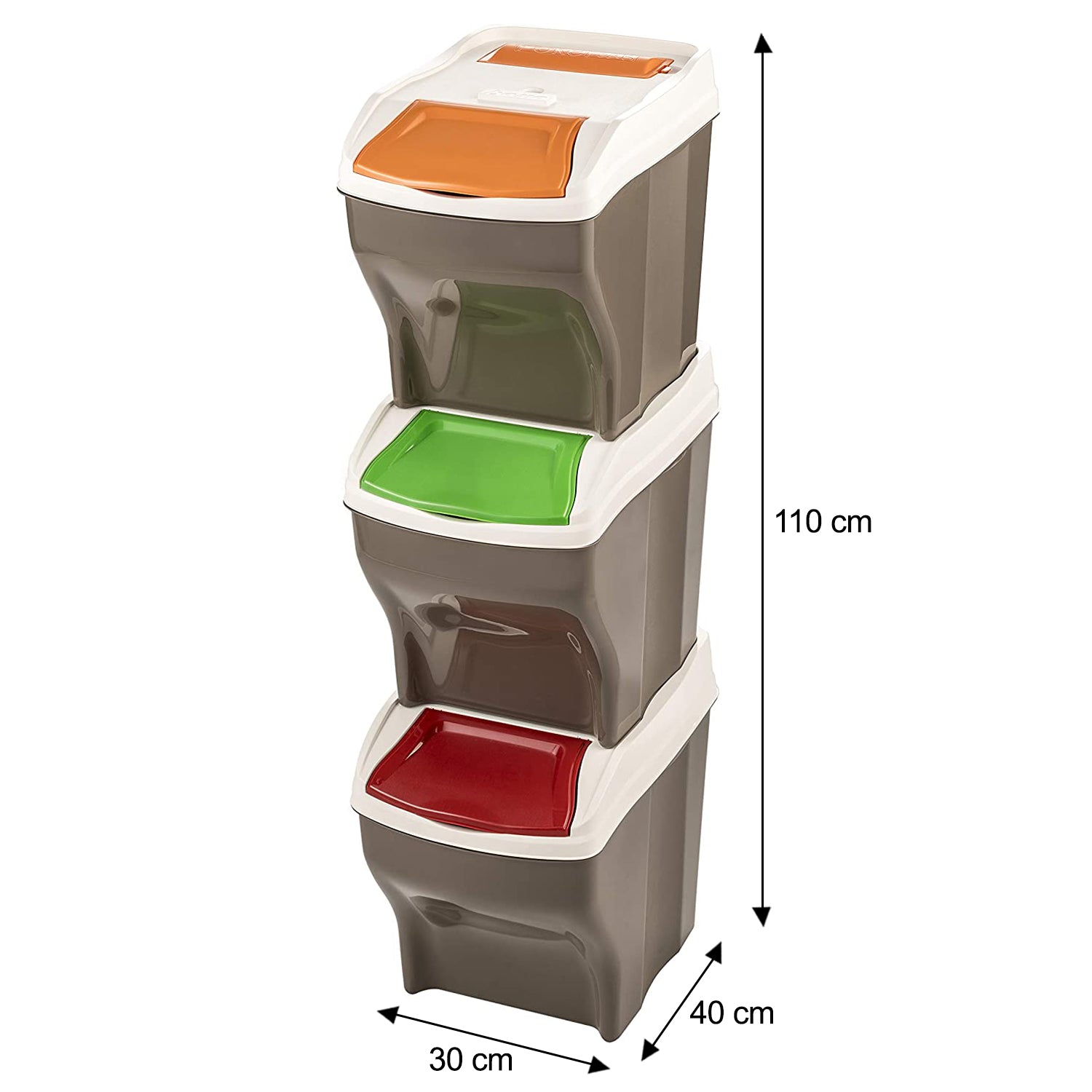 Set of 3 x 27 Litre Stackable Waste Recycling Bins + 20 Free Bin Bags