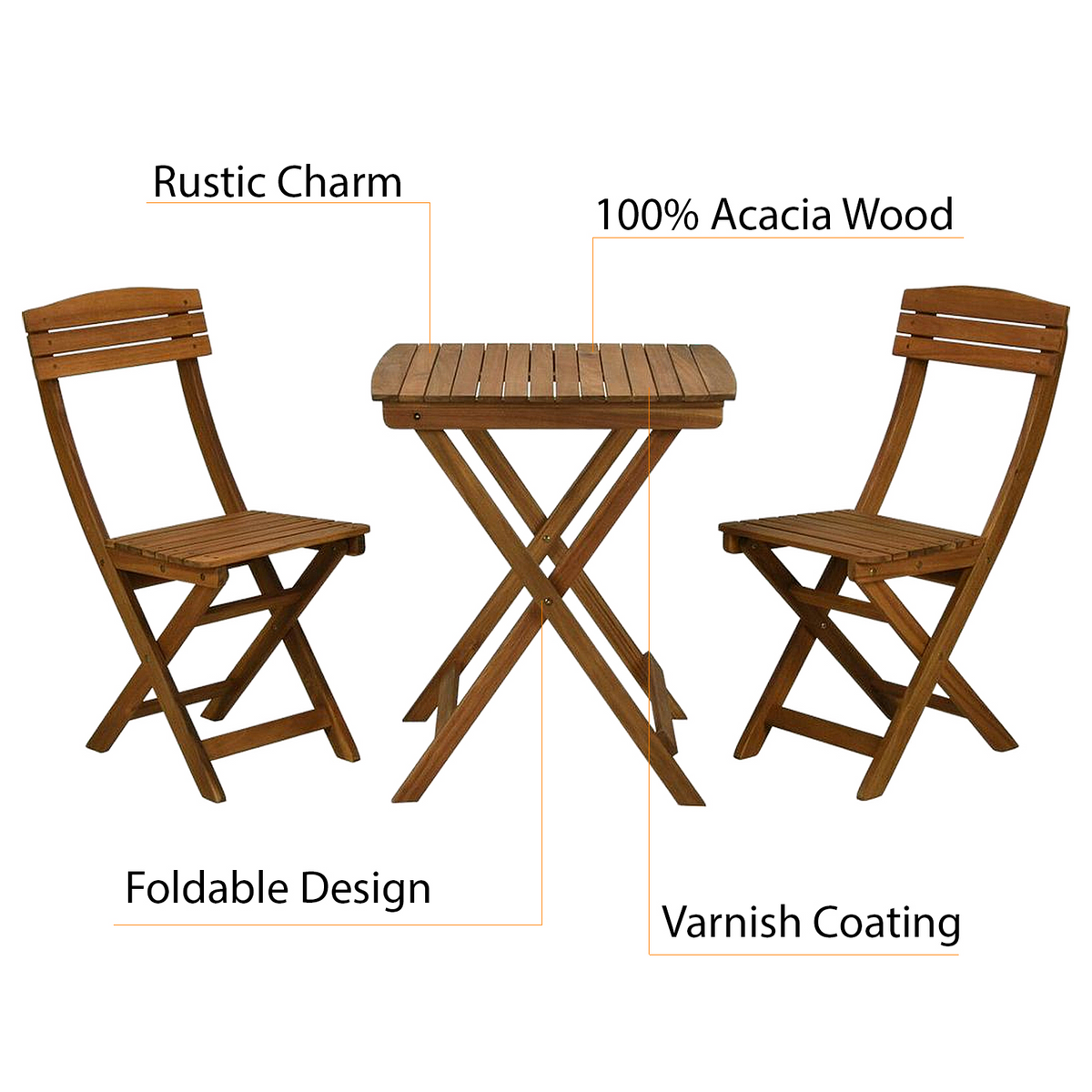 3 Piece Wooden Folding Garden Furniture Bistro Set