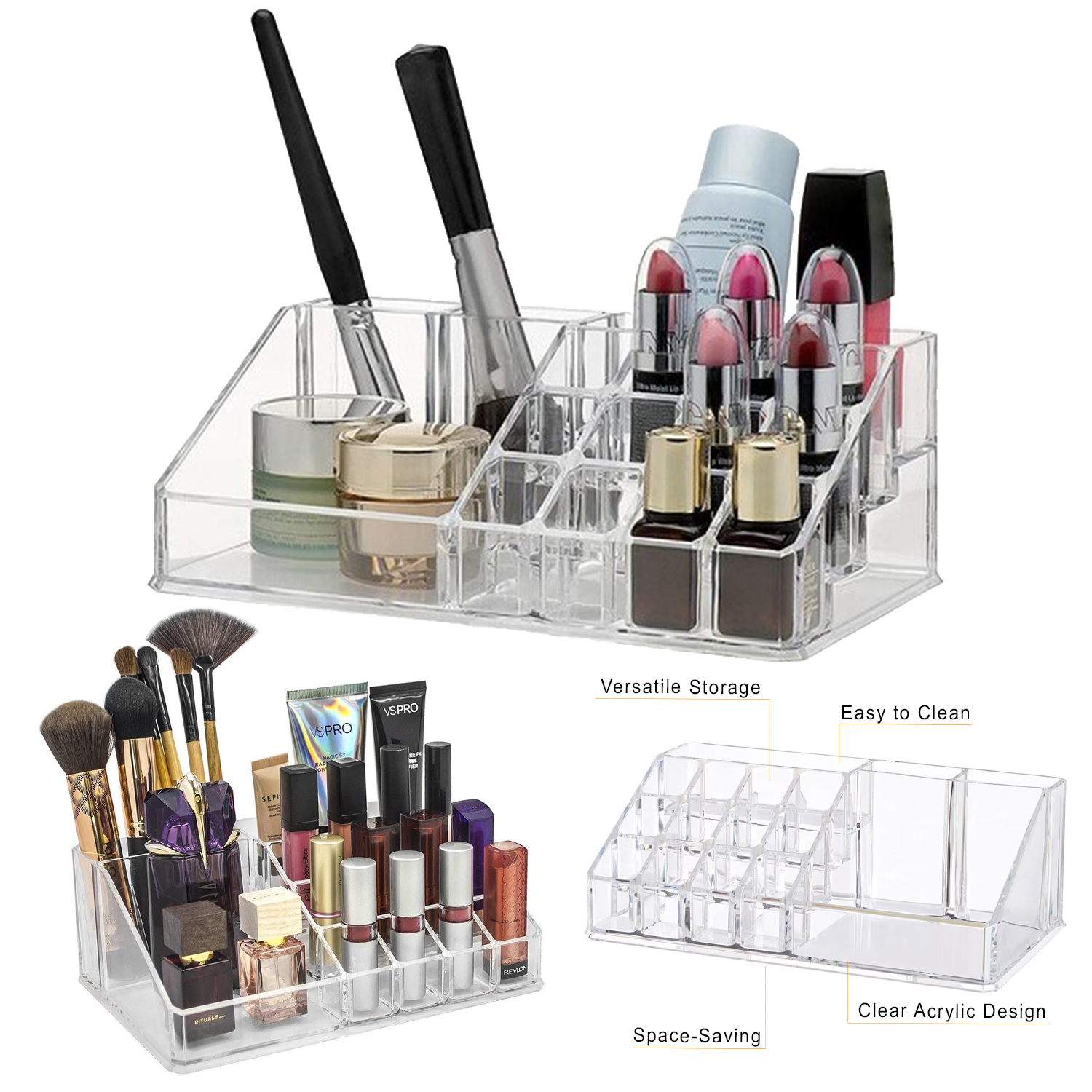 Clear Acrylic Makeup Cosmetic Organiser with 16 Compartments