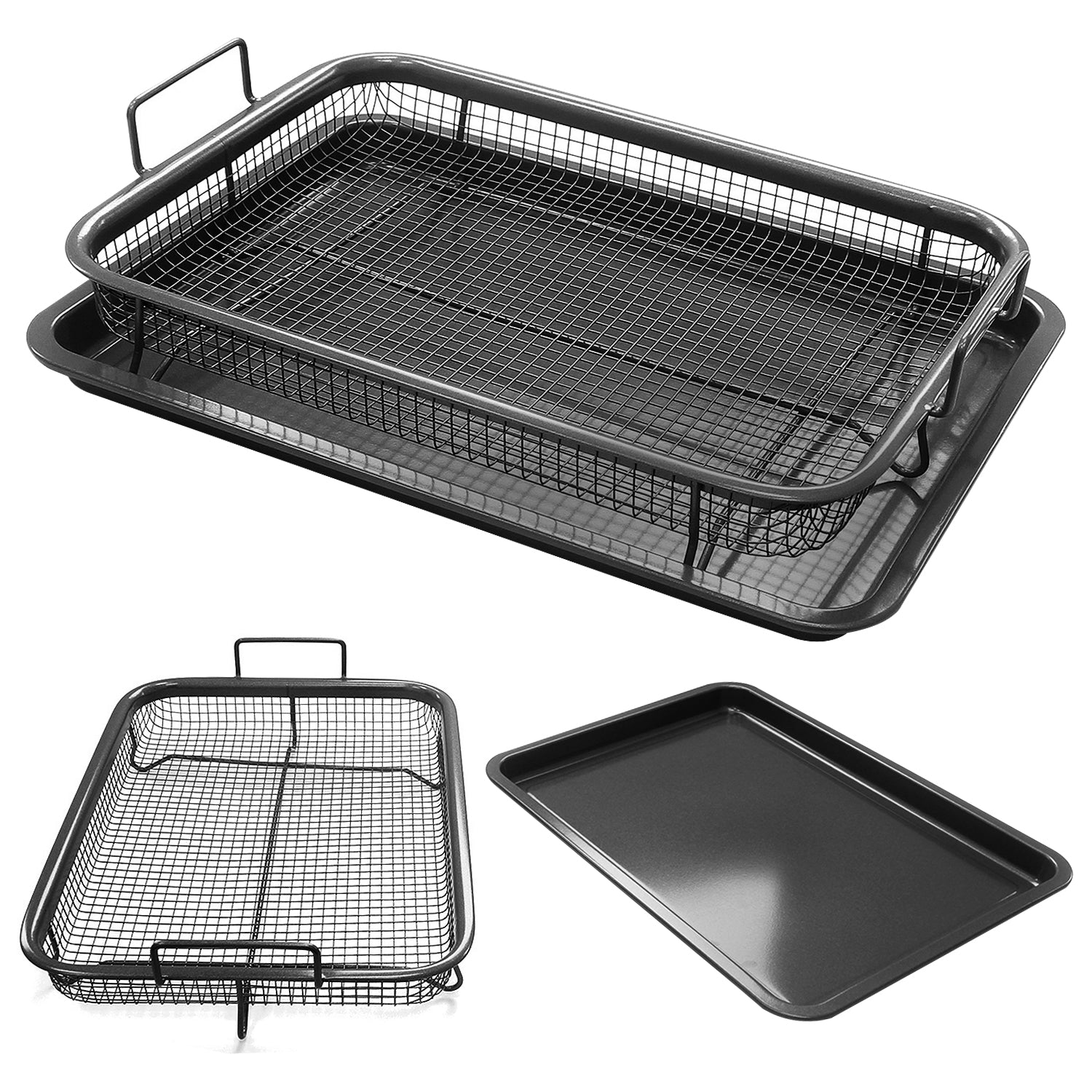 2 Piece Air Fryer Crisper Tray with Oven Tray & Elevated Mesh Crisping Basket