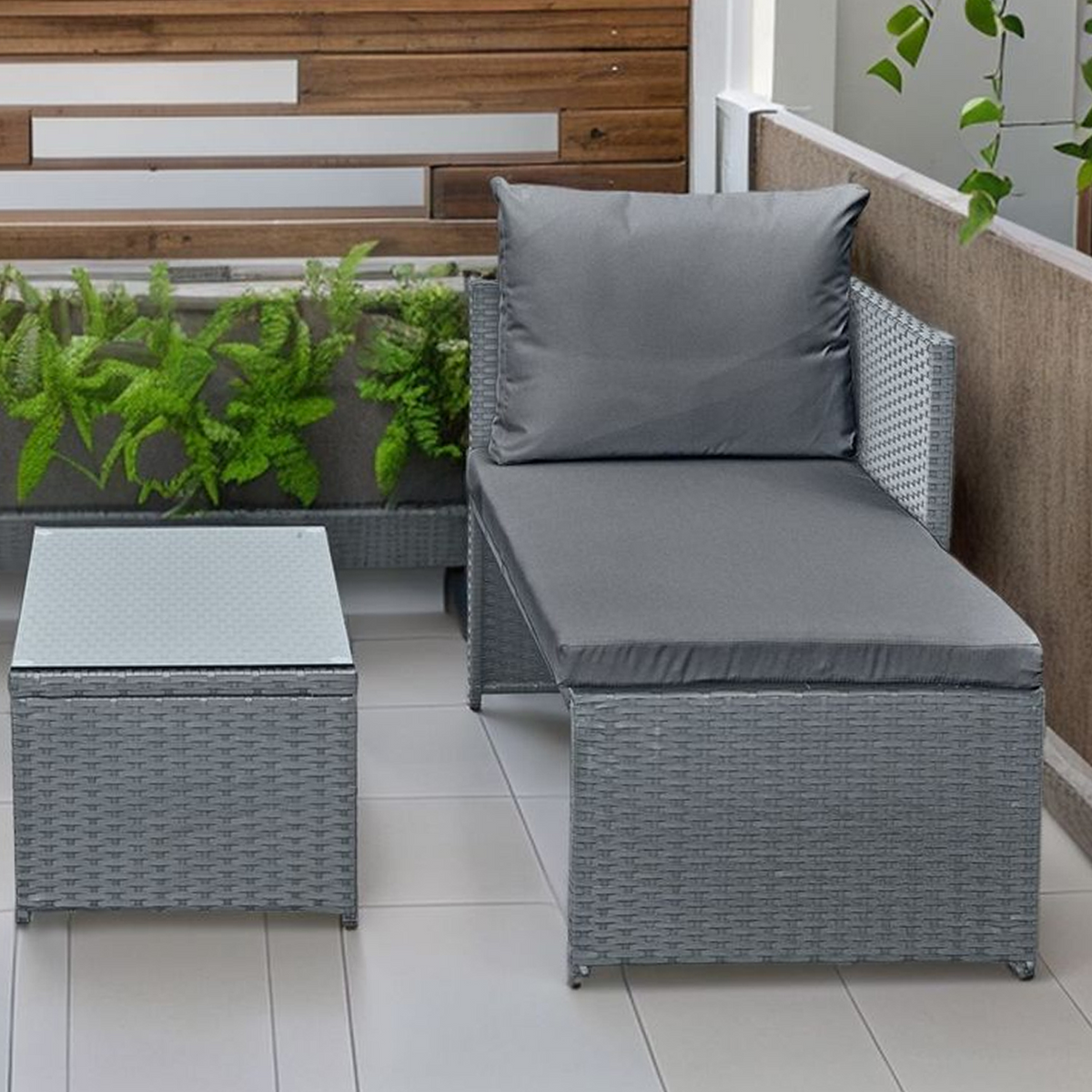 Florence Grey Outdoor Rattan Corner Sofa Set with Table