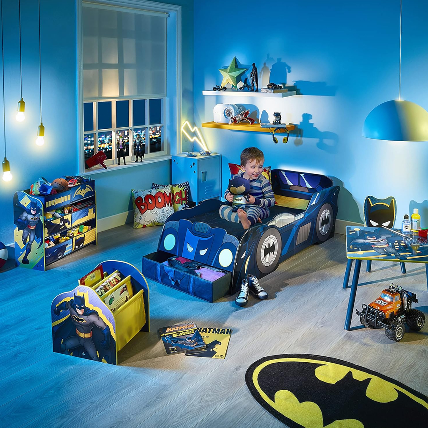 Batman Batmobile Toddler Bed Car with Storage Drawer & LED Light Strip