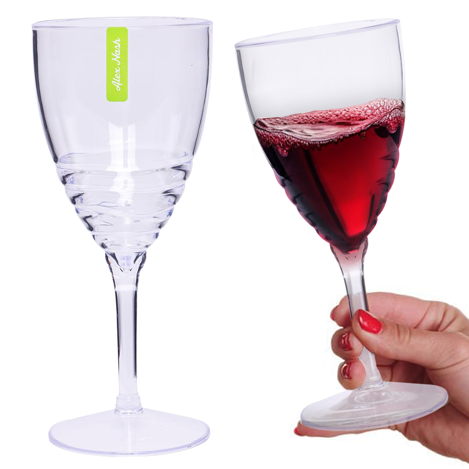 Pack of 4 Clear Swirl Plastic Wine Glasses