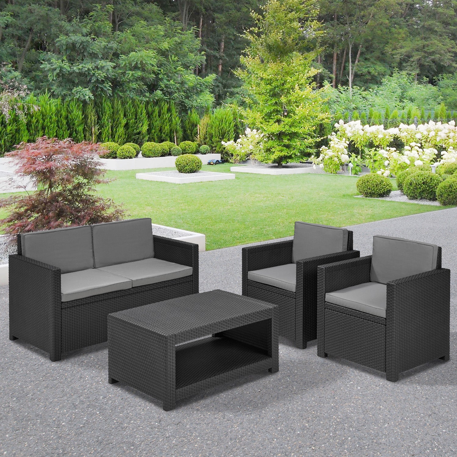 Keter Monaco 4 Seat Rattan Outdoor Grey Sofa Set With Table