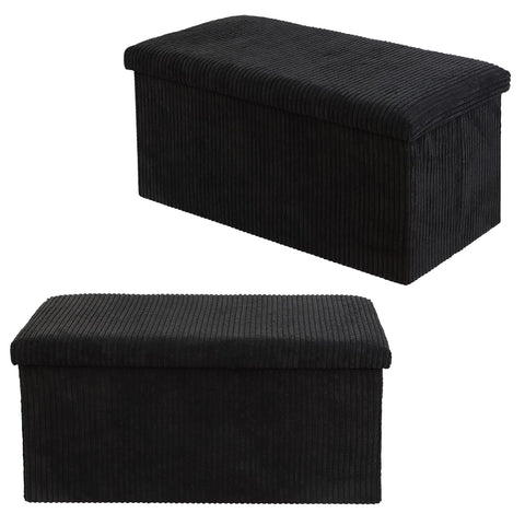 Black Corduroy Double Ottoman Storage Box