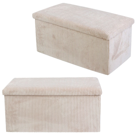 Cream Corduroy Double Ottoman Storage Box