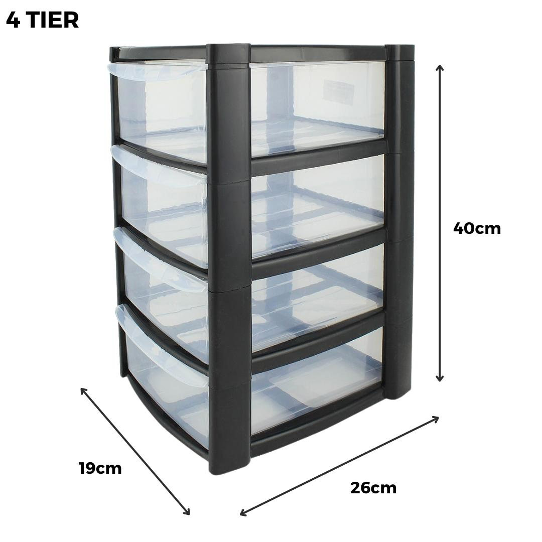 Black 3 or 4 Drawer Small Storage Tower Unit