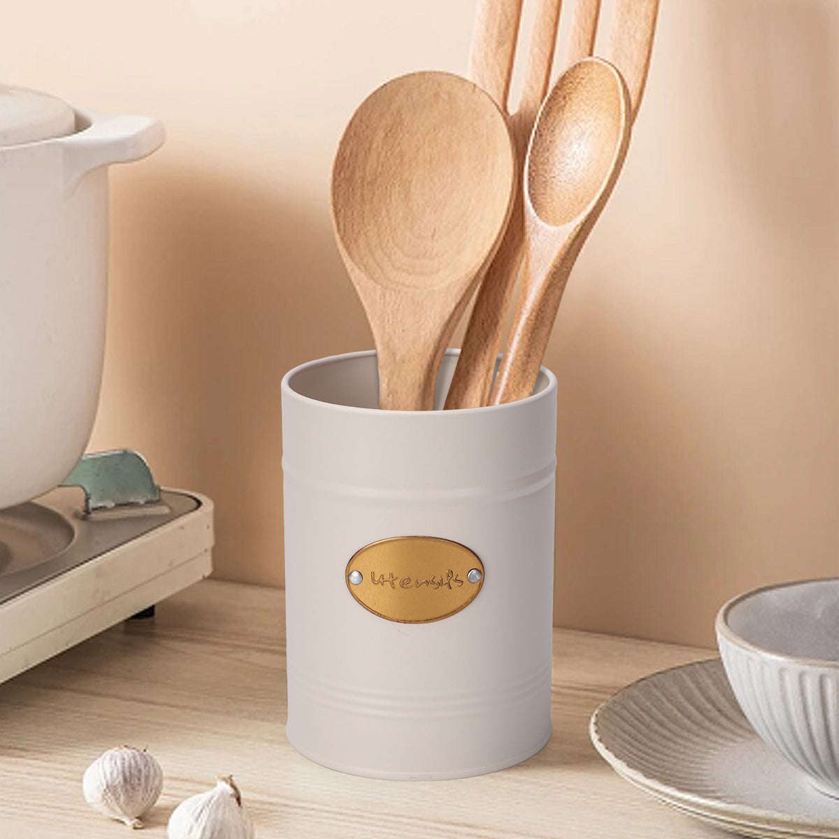 Cream Kitchen Utensil Holder