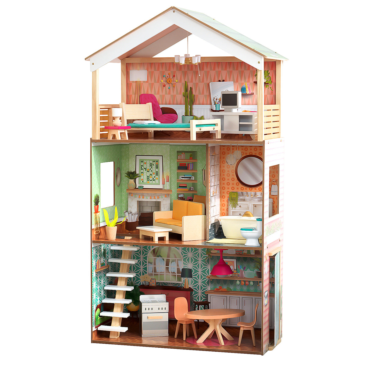 KidKraft Dottie Wooden DollHouse Tall 3 Floors with 17 Furniture Accessories