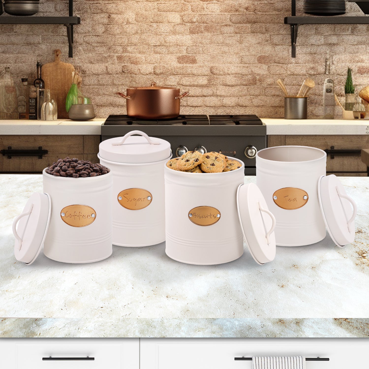 4 Piece Cream Kitchen Canister Set