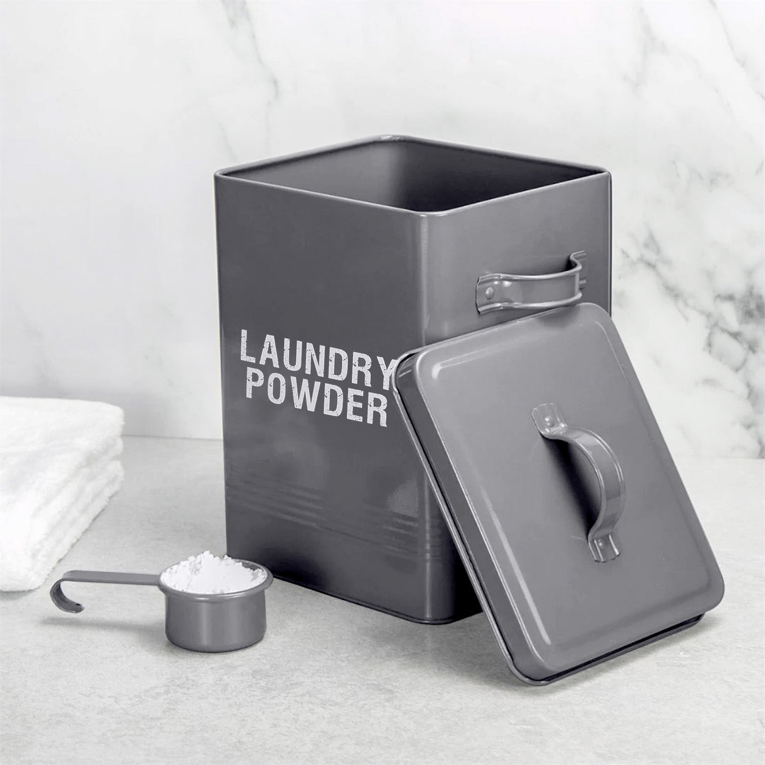 Grey Laundry Powder Storage Box with Scoop