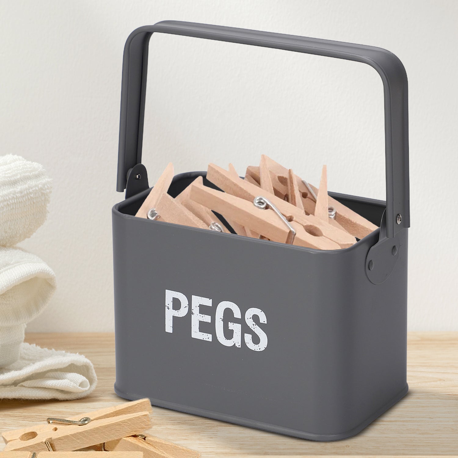 Grey Peg Storage Tin with Handle