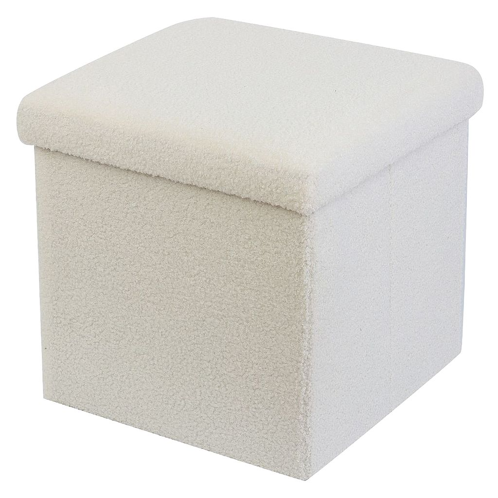 White Teddy Boucle Storage Footstool