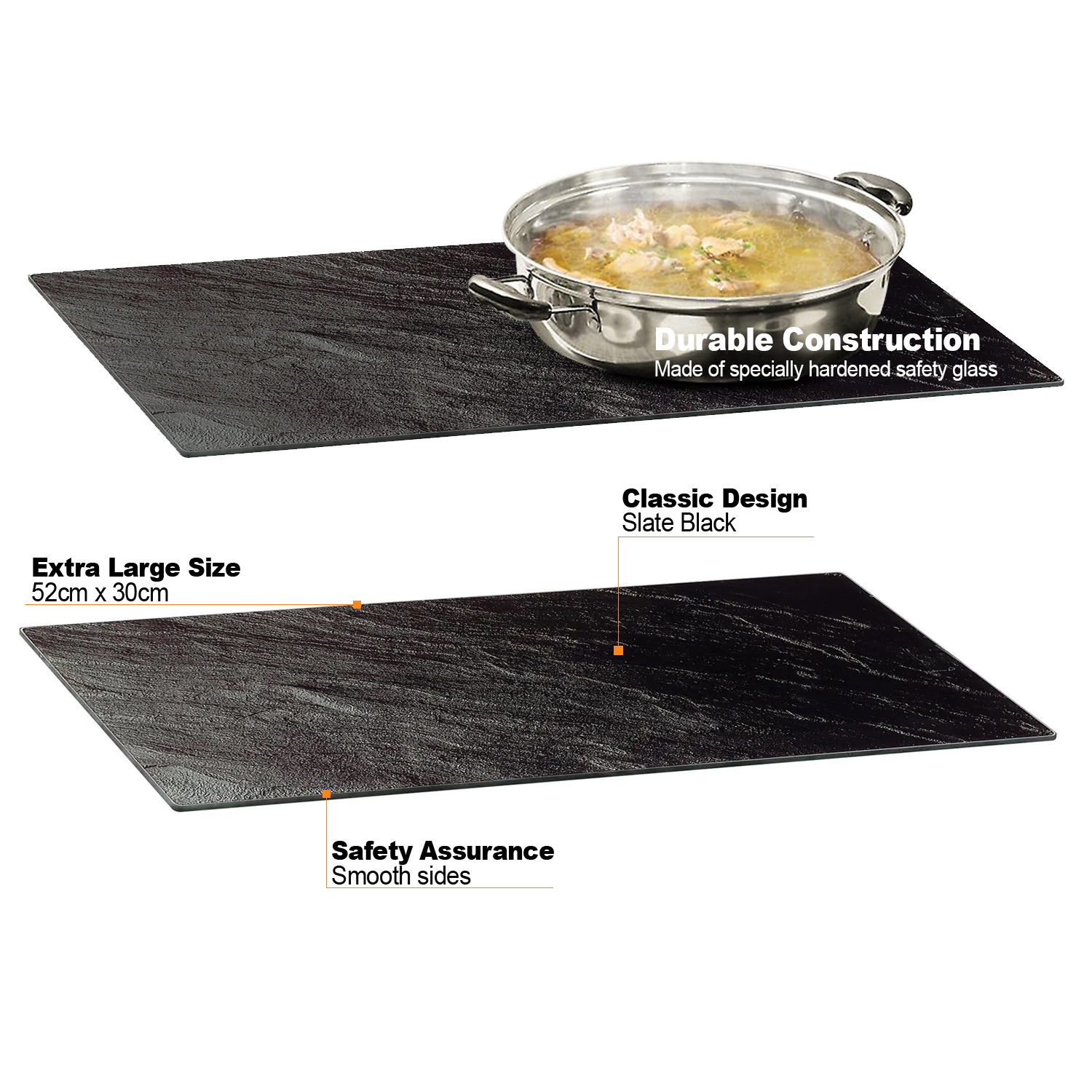 Set of 2 Glass Black Marble Effect Chopping Boards