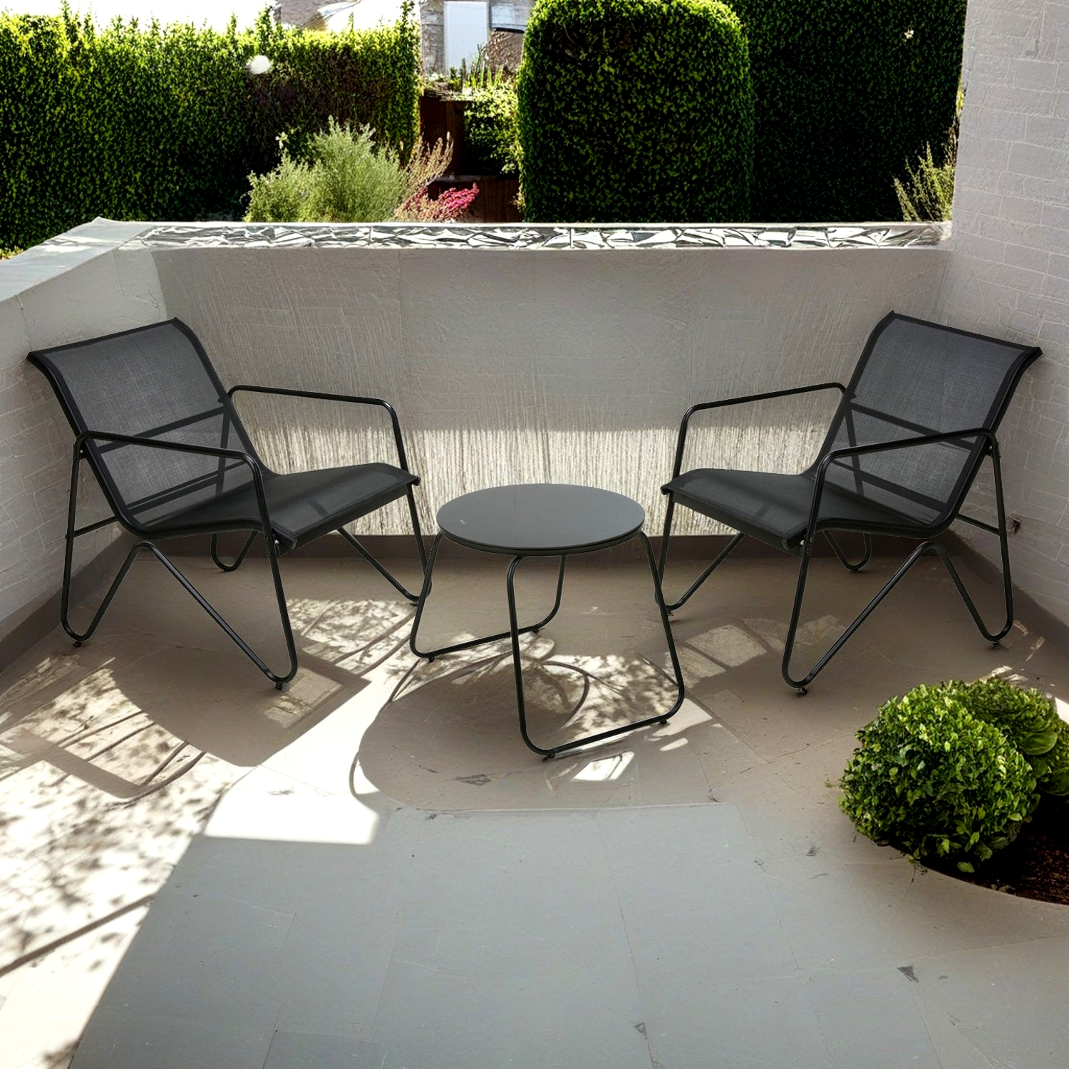 3 Piece Black Garden Furniture Lounge Set