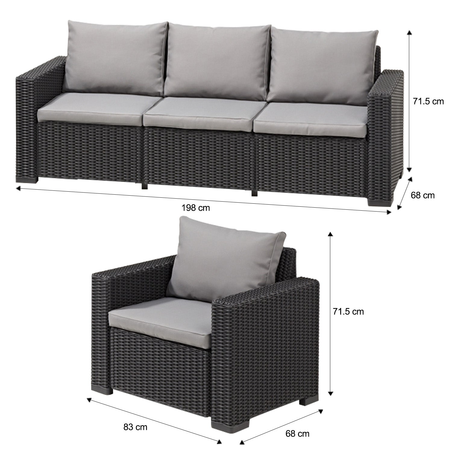 Keter California 5 Seat Rattan Outdoor Grey Sofa Set