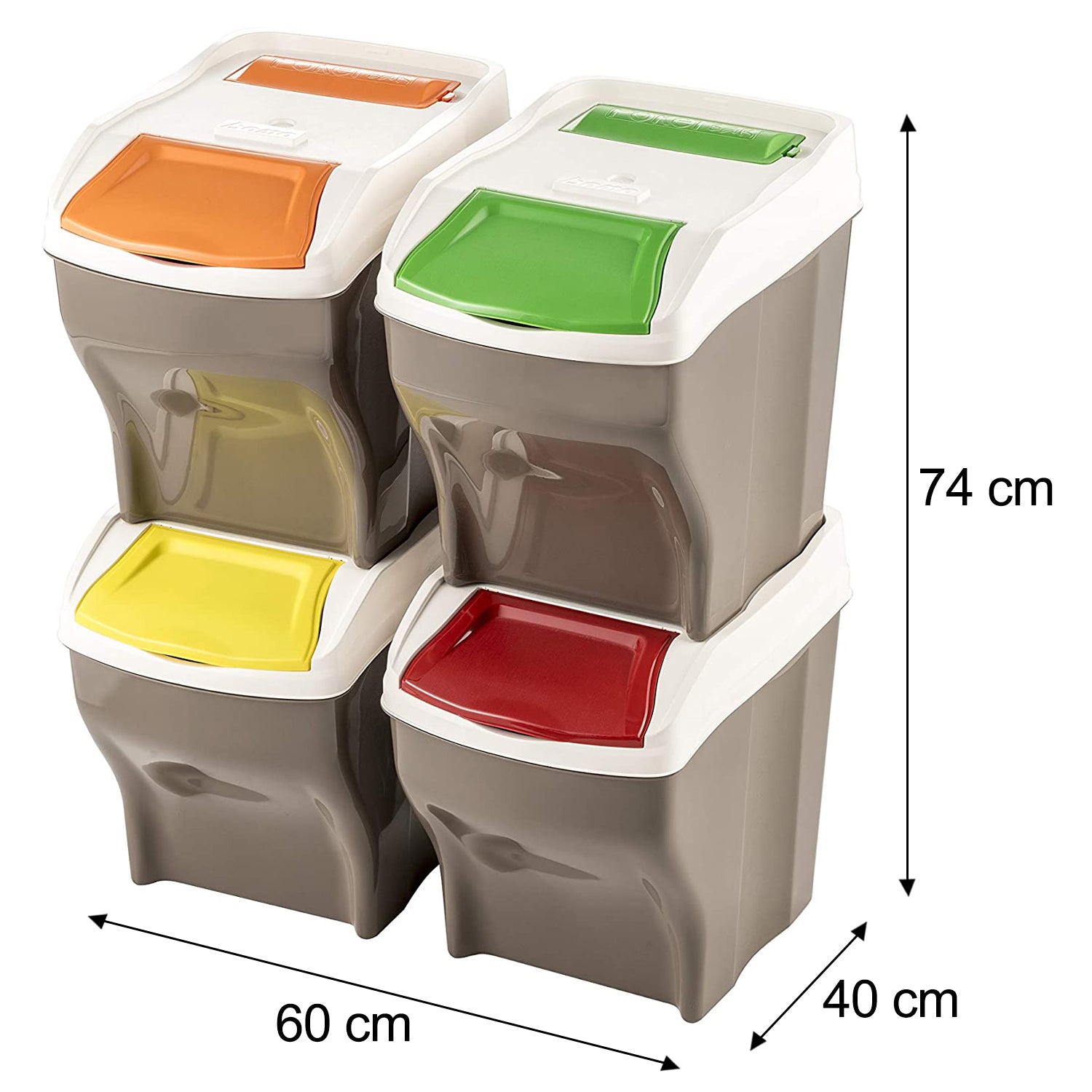 Set of 4 x 27 Litre Stackable Waste Recycling Bins + 20 Free Bin Bags