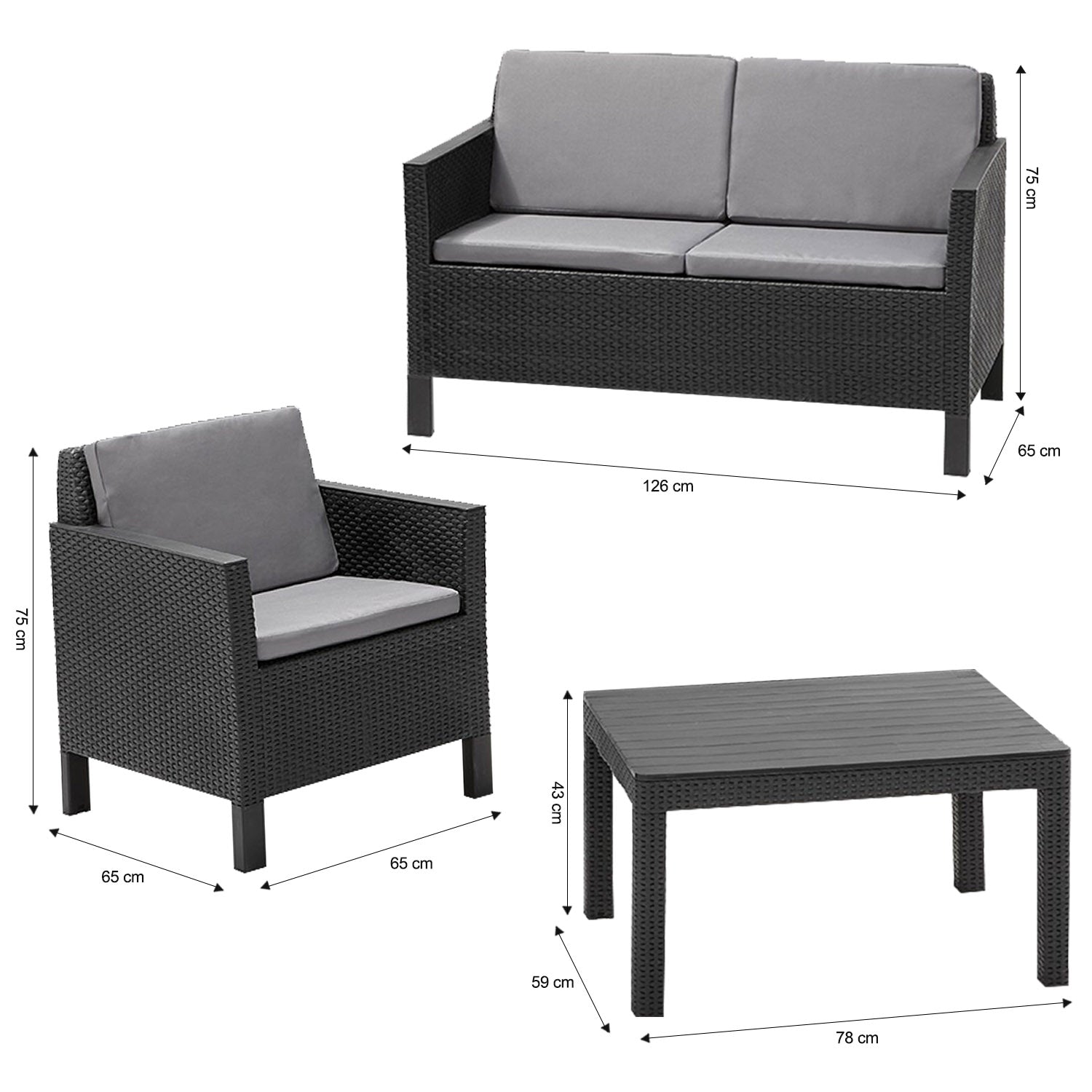 Keter Chicago 4 Seat Outdoor Grey Sofa Set