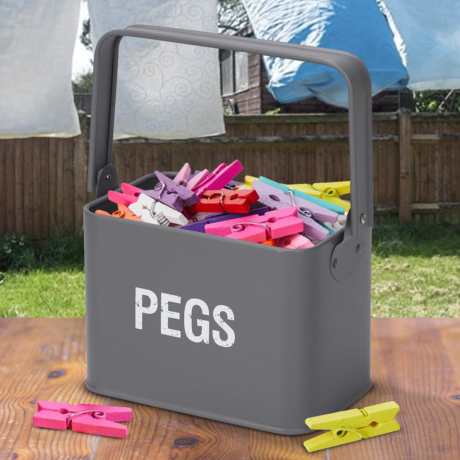 Grey Peg Storage Tin with Handle