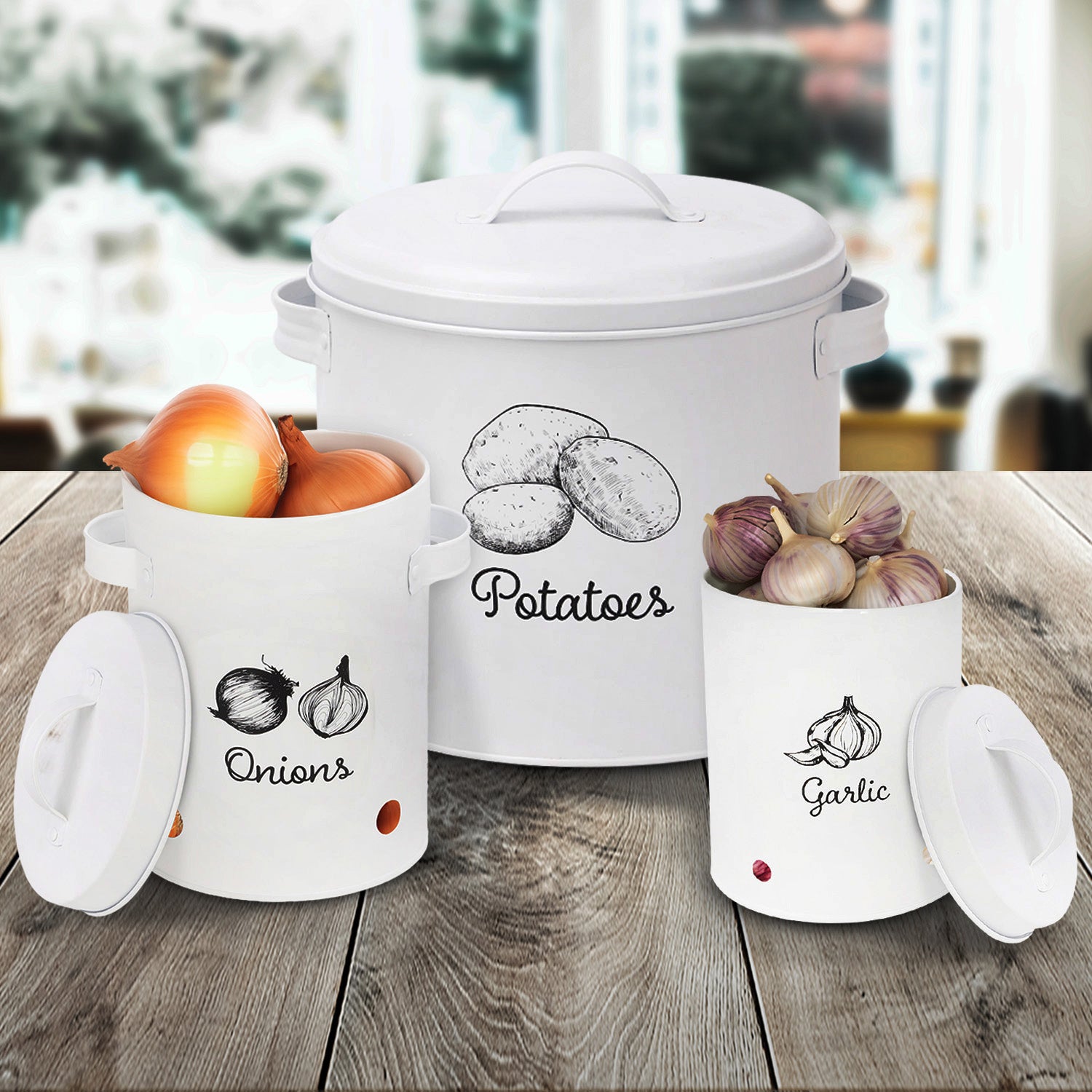 Set of 3 Vegetable Kitchen Storage Canisters